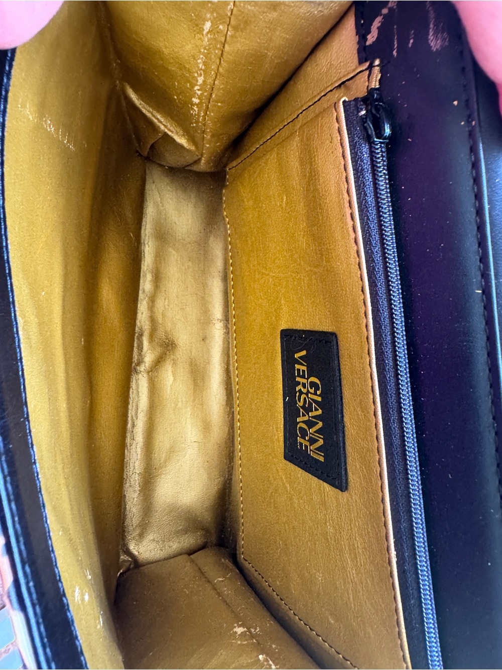 Versace Black and Yellow Baroque Top-Handle Purse with dusty - Picture 11 of 16